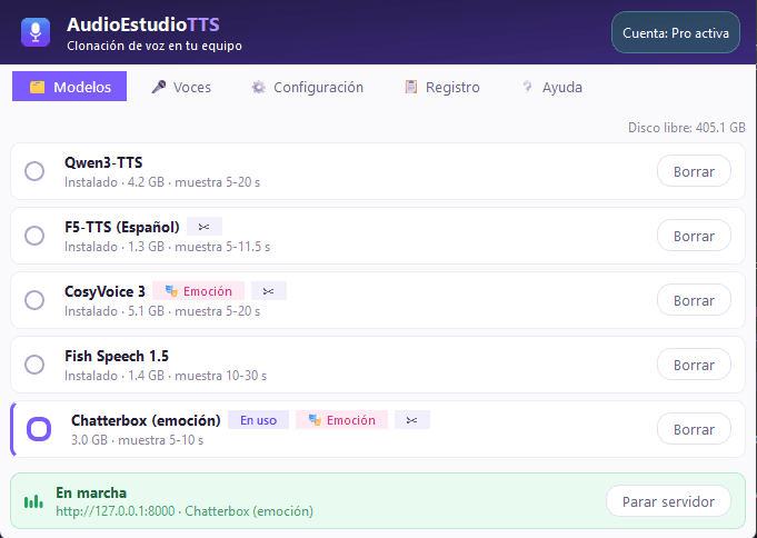 Ventana de la app de escritorio Audio Estudio TTS